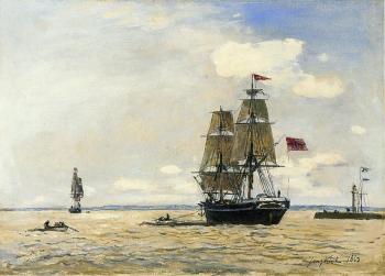 約翰 巴托特 瓊坎 Norwegian Naval Ship Leaving the Port of Honfleur